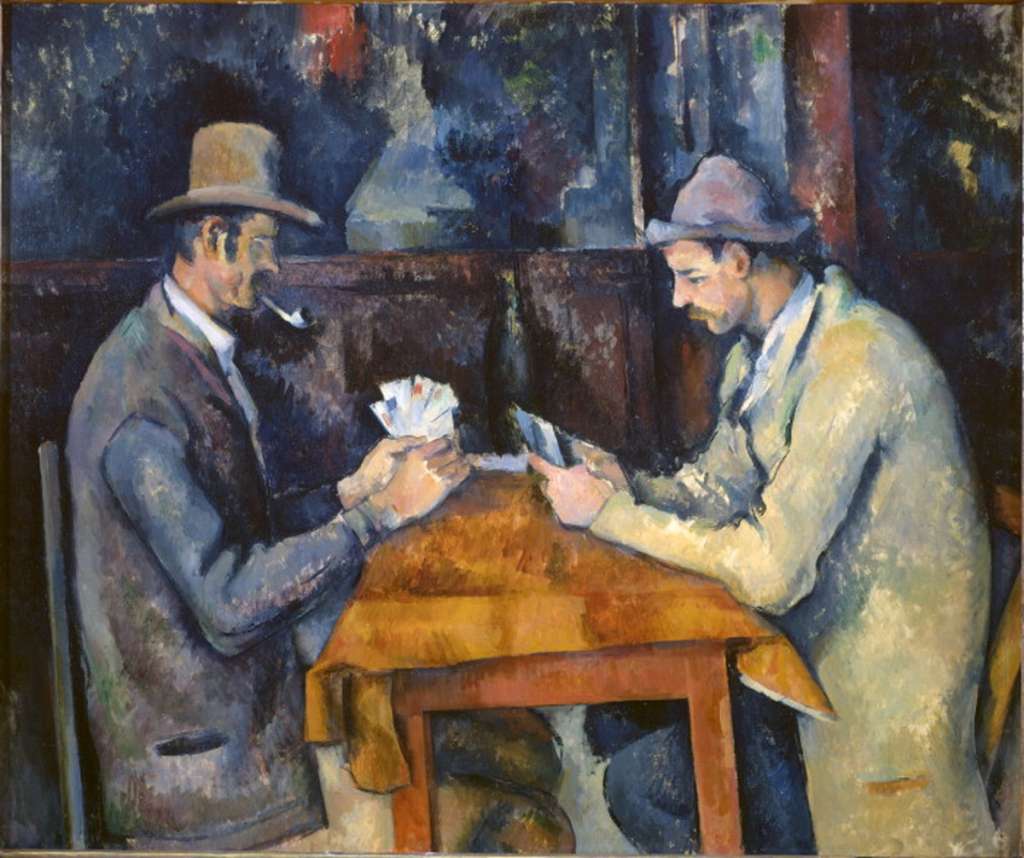 Courtauld 08 Paul Cezanne - Card Players 8. Georges Seurat � A Young Woman Powdering Herself. 1888-1890, 96 x 80 cm. The plump model is Madeline Knoblock, Seurat's mistress. Perhaps Seurat wanted to show us his lady friend in her habitual surroundings - corseted like a traveling player, dressed in organdy, with heavy bracelets and a pink hair-ribbon of the kind we see attached to the round mirror on that horrible little table. In 1889 Seurat moved in with Madeleine Knoblock, a young 20 year-old model, and they had a son in 1890. Seurat died suddenly in Paris from meningitis on March 29, 1891 at the age of 31.